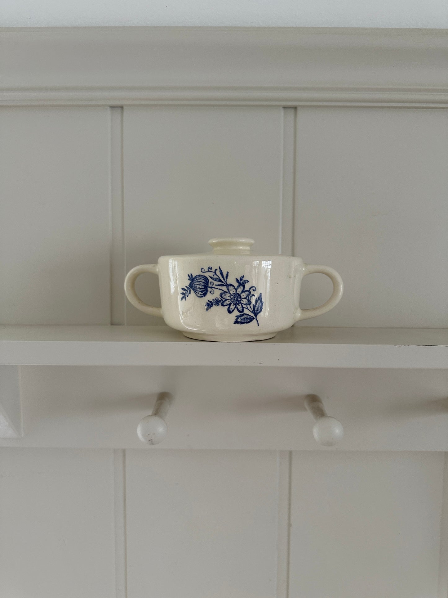 vintage blue floral sugar dish