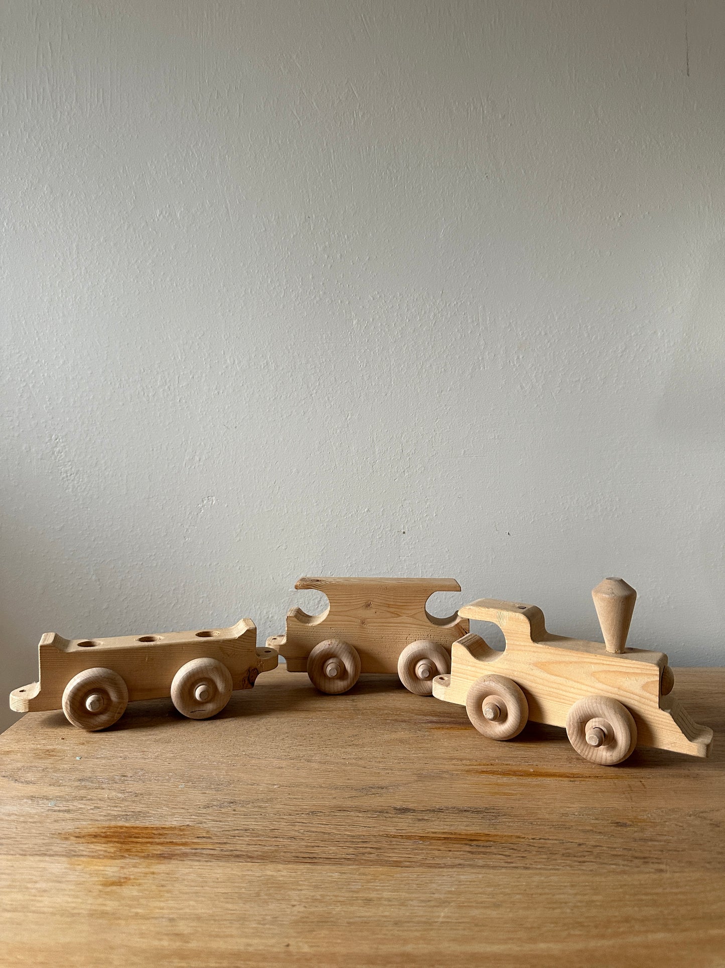 handmade vintage wooden train set