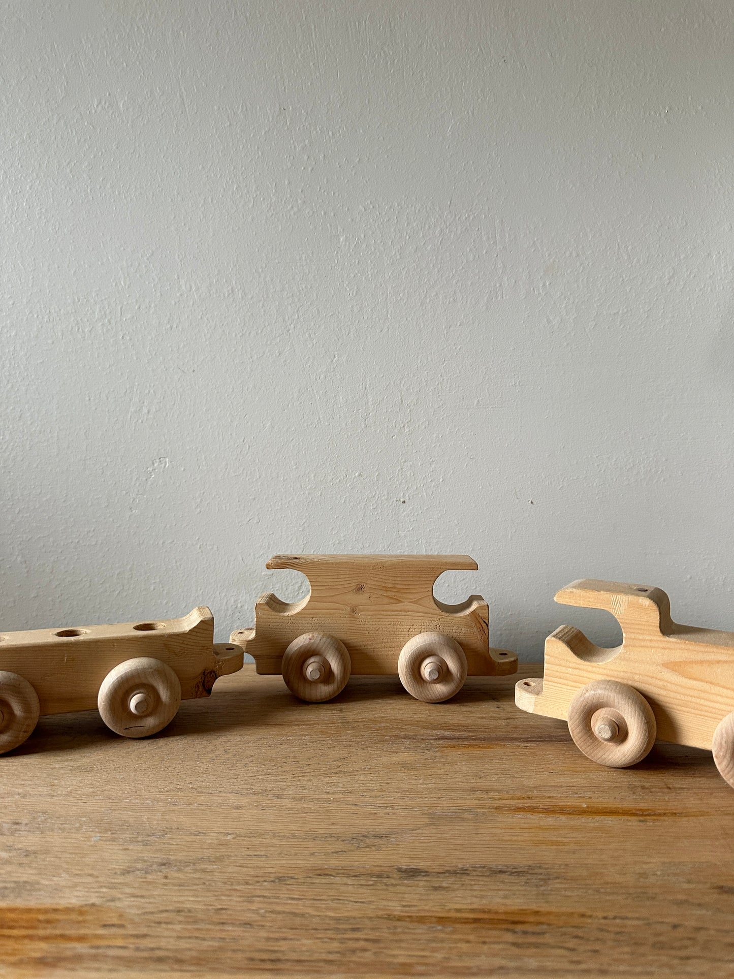 handmade vintage wooden train set