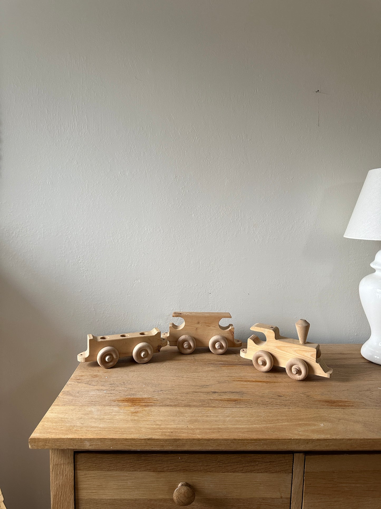 handmade vintage wooden train set