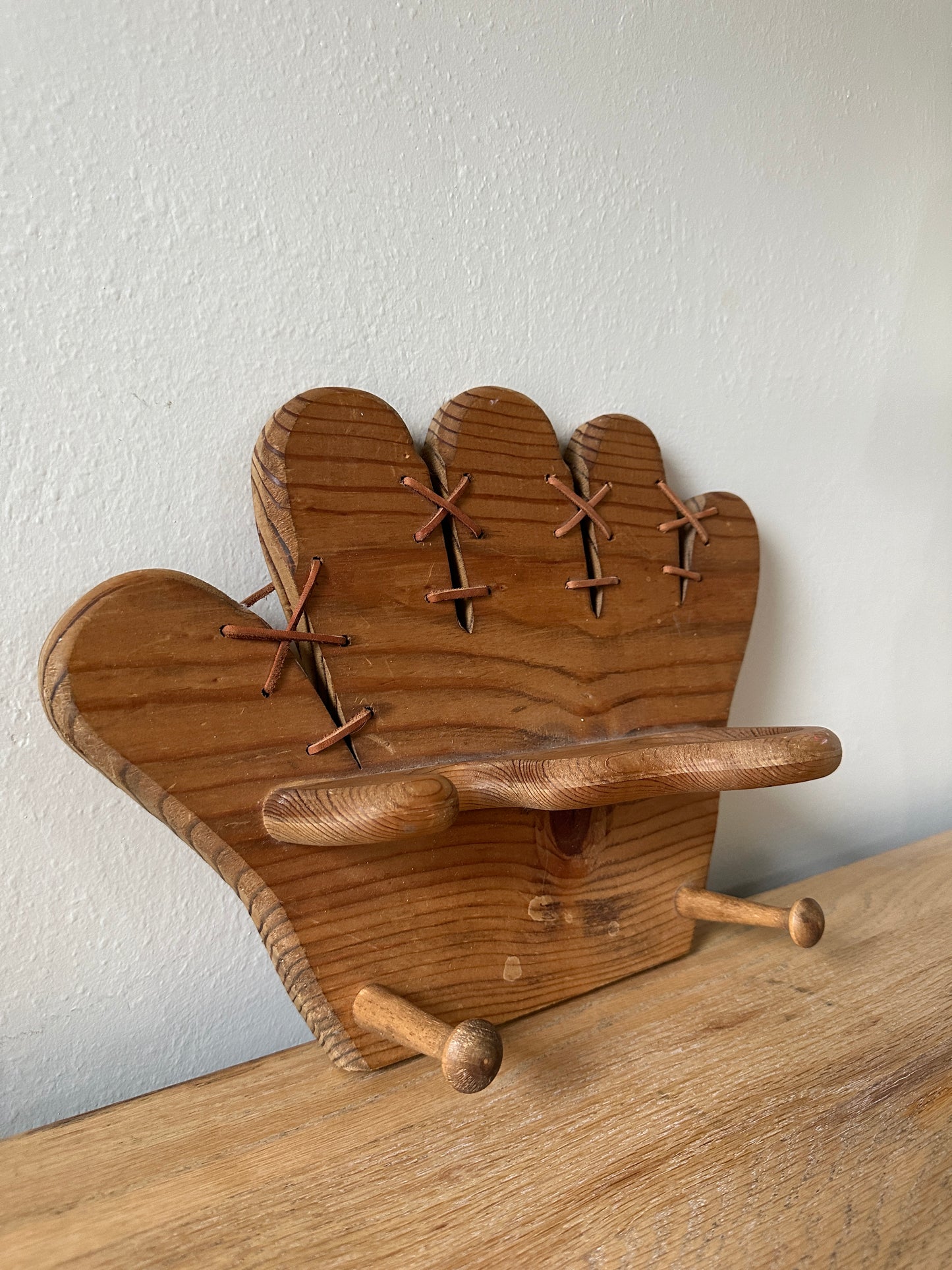 vintage wooden baseball glove wall mount