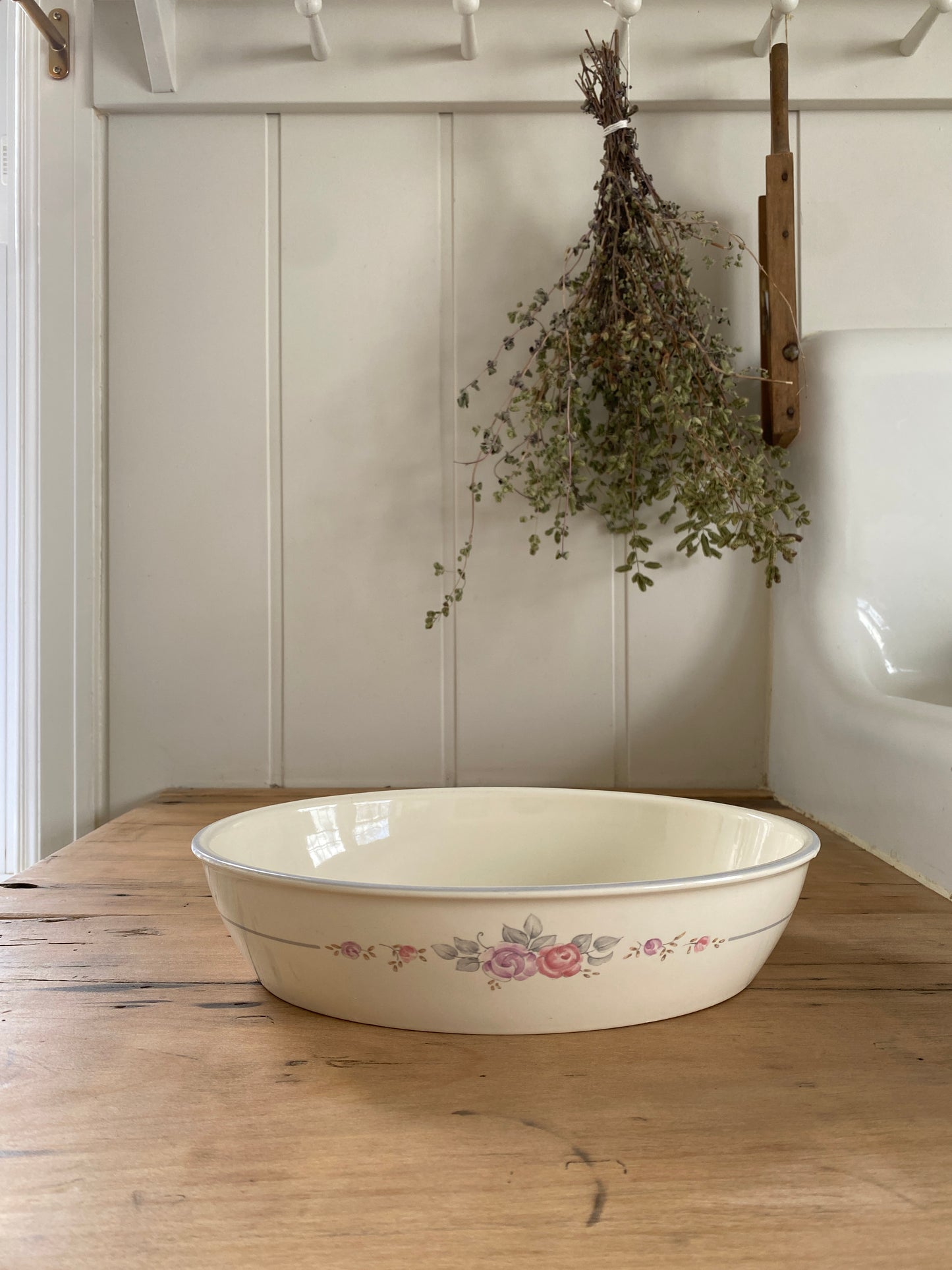 vintage floral oval stoneware dish