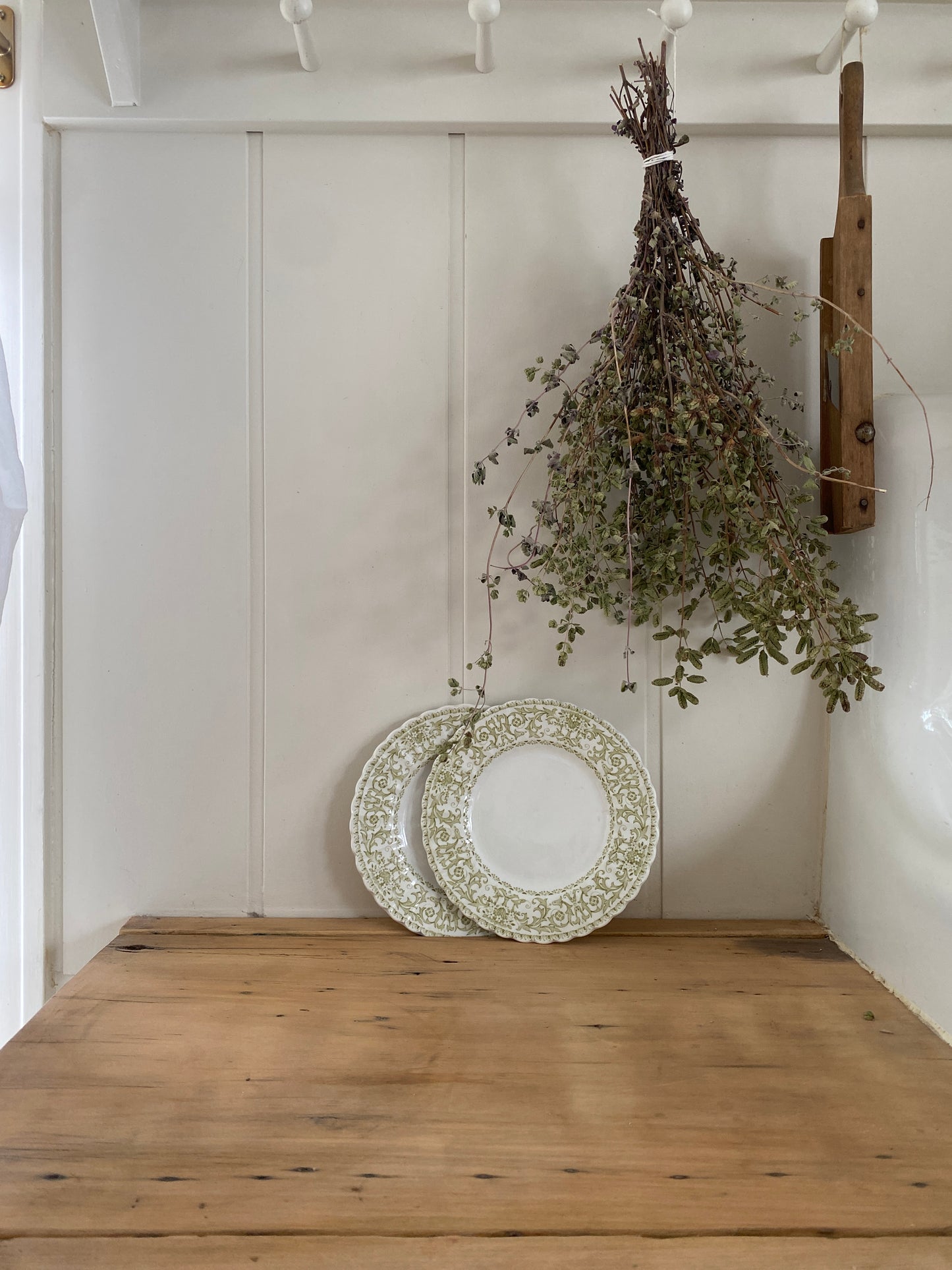 vintage green & white scallop ironstone plates