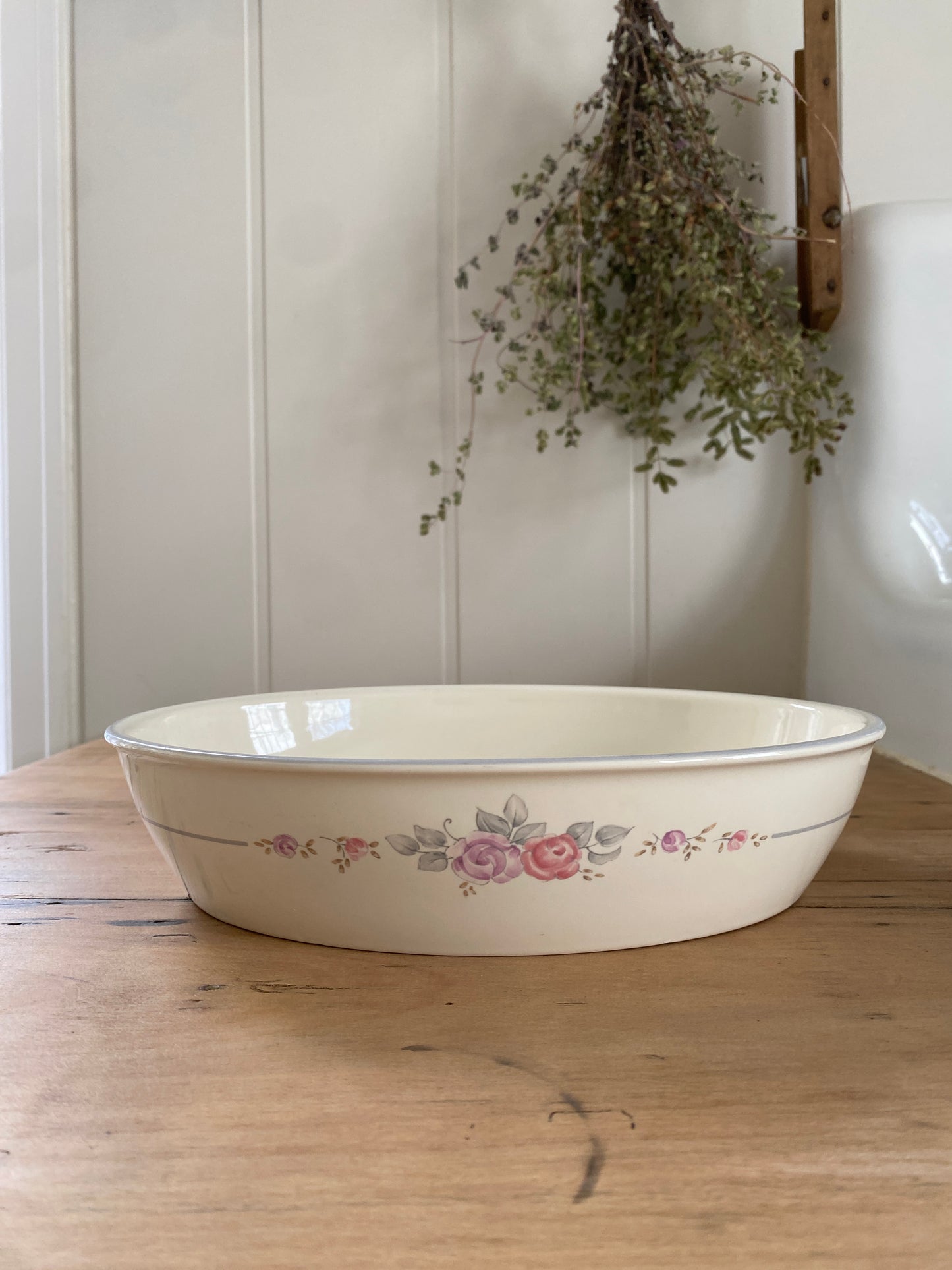vintage floral oval stoneware dish