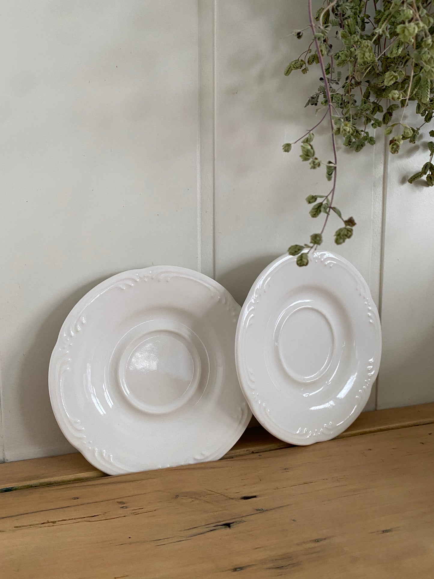 vintage ivory ceramic saucers