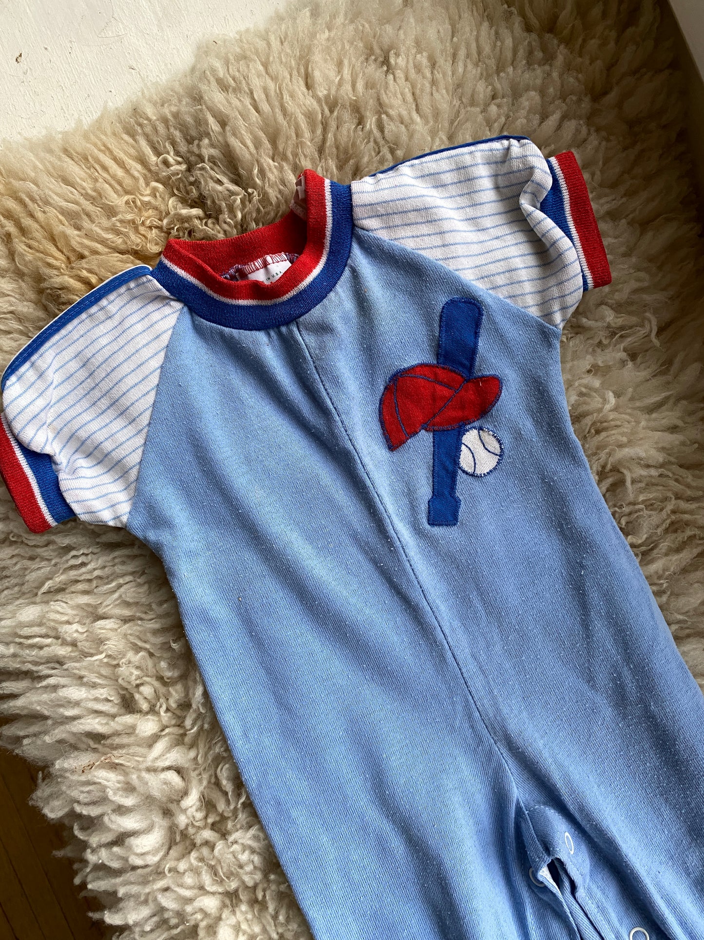 vintage baseball baby romper, 9 months