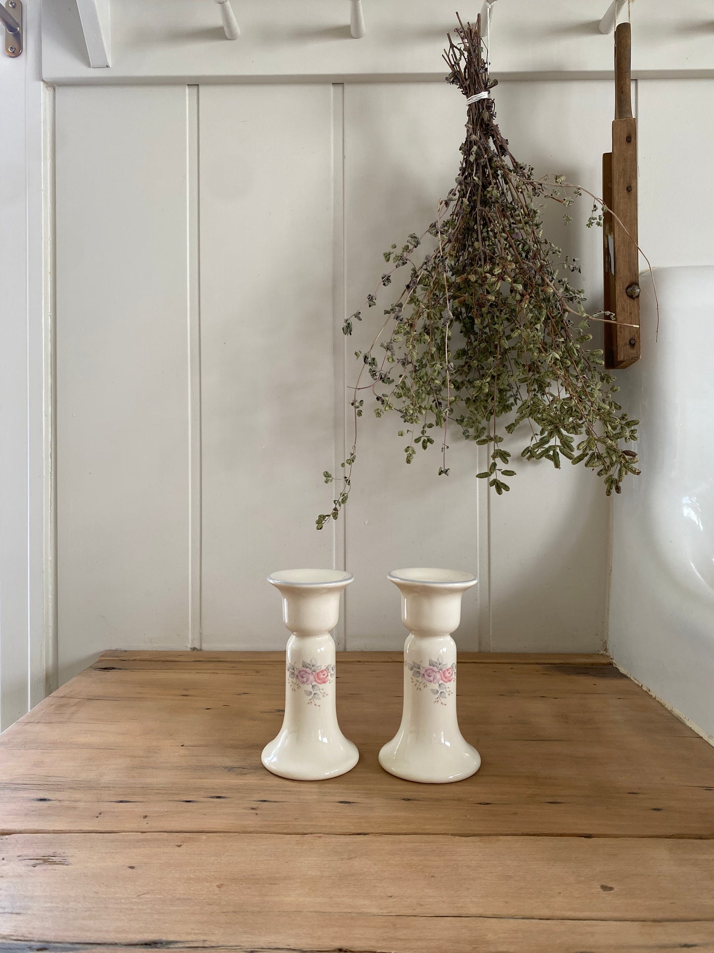 vintage floral candlestick holders