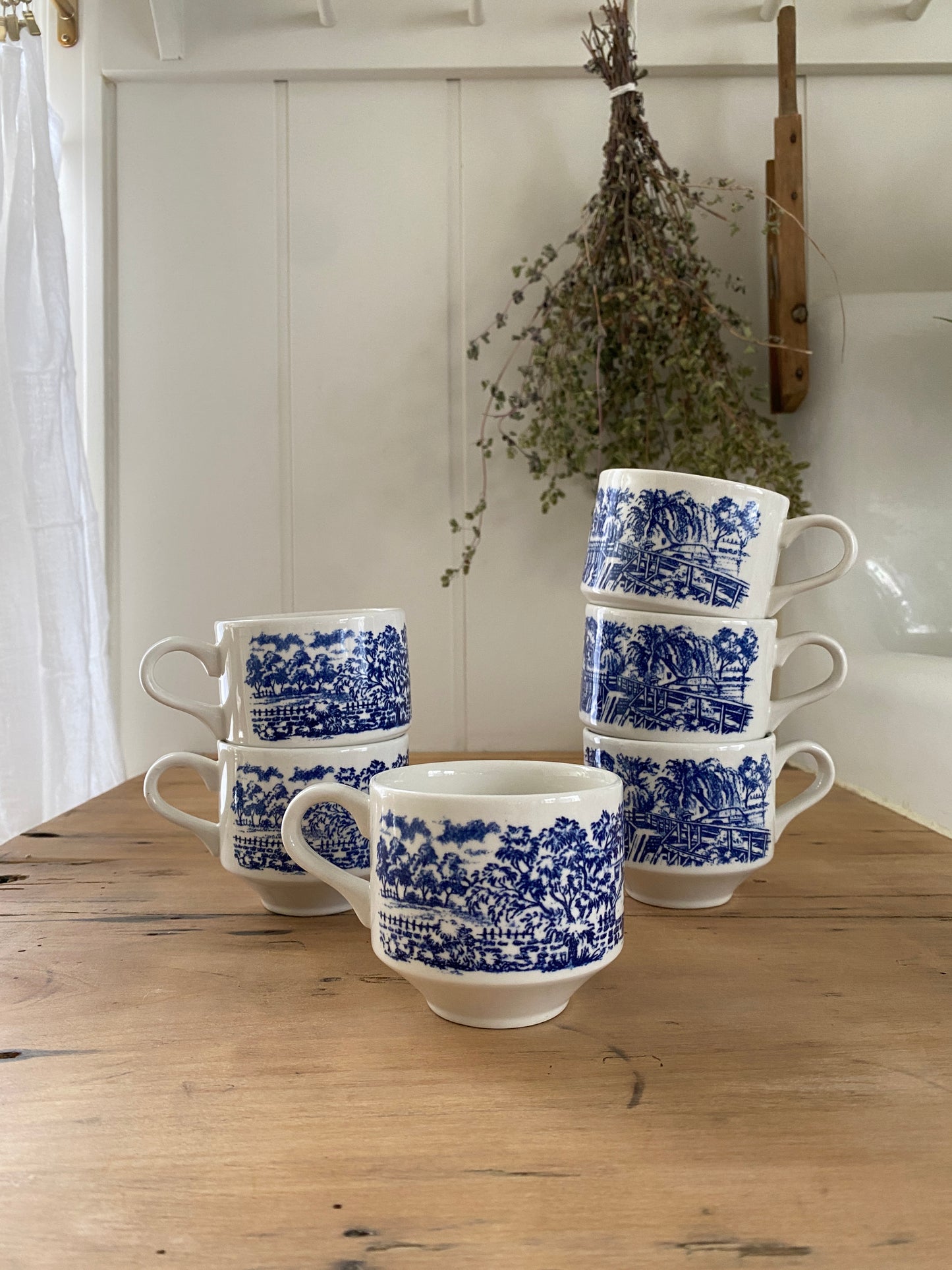 vintage blue and white teacups