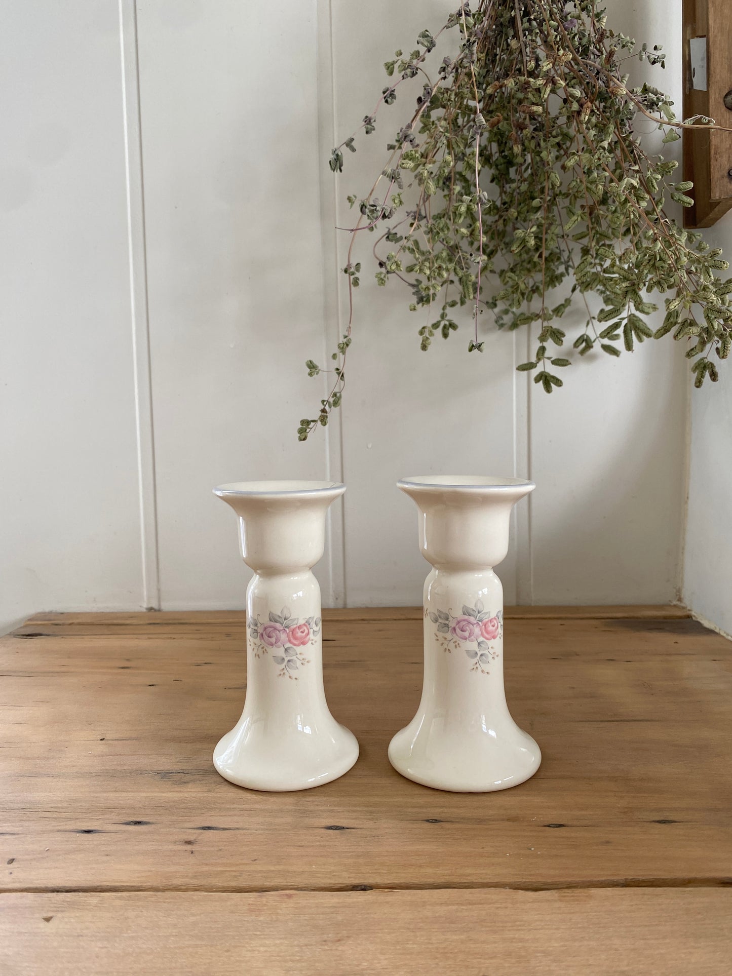 vintage floral candlestick holders