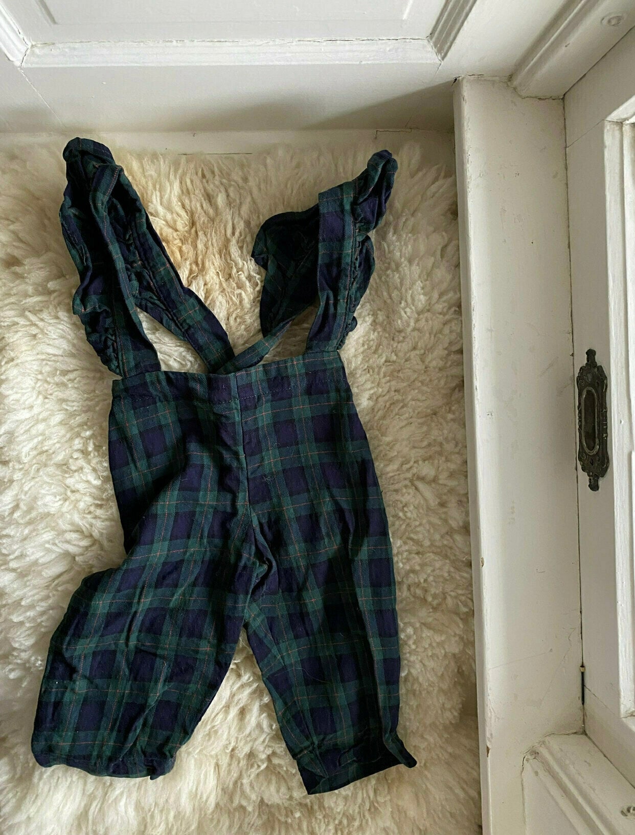 fin & vince plaid overalls, 6-12 months