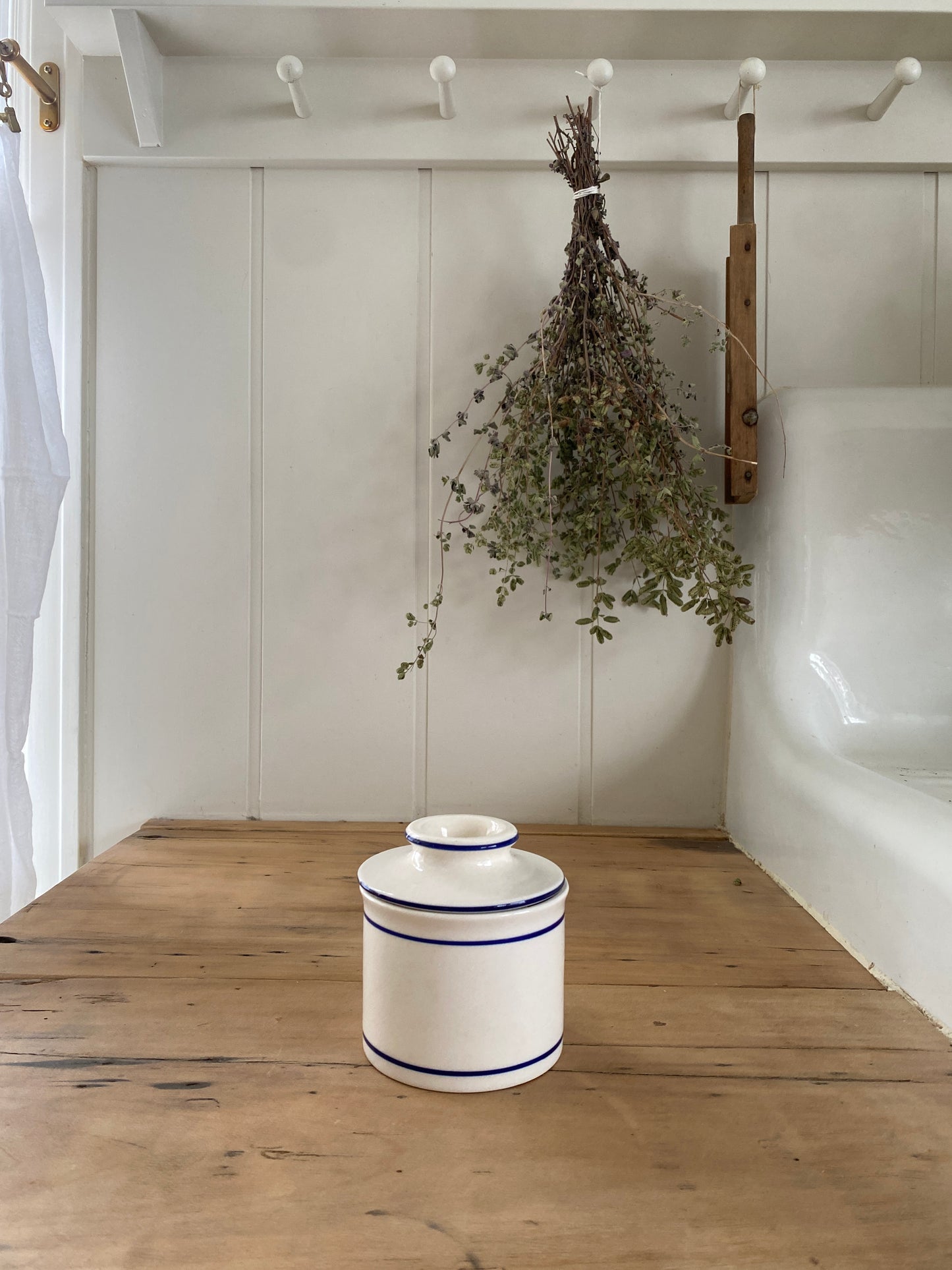 vintage blue stripe butter keeper