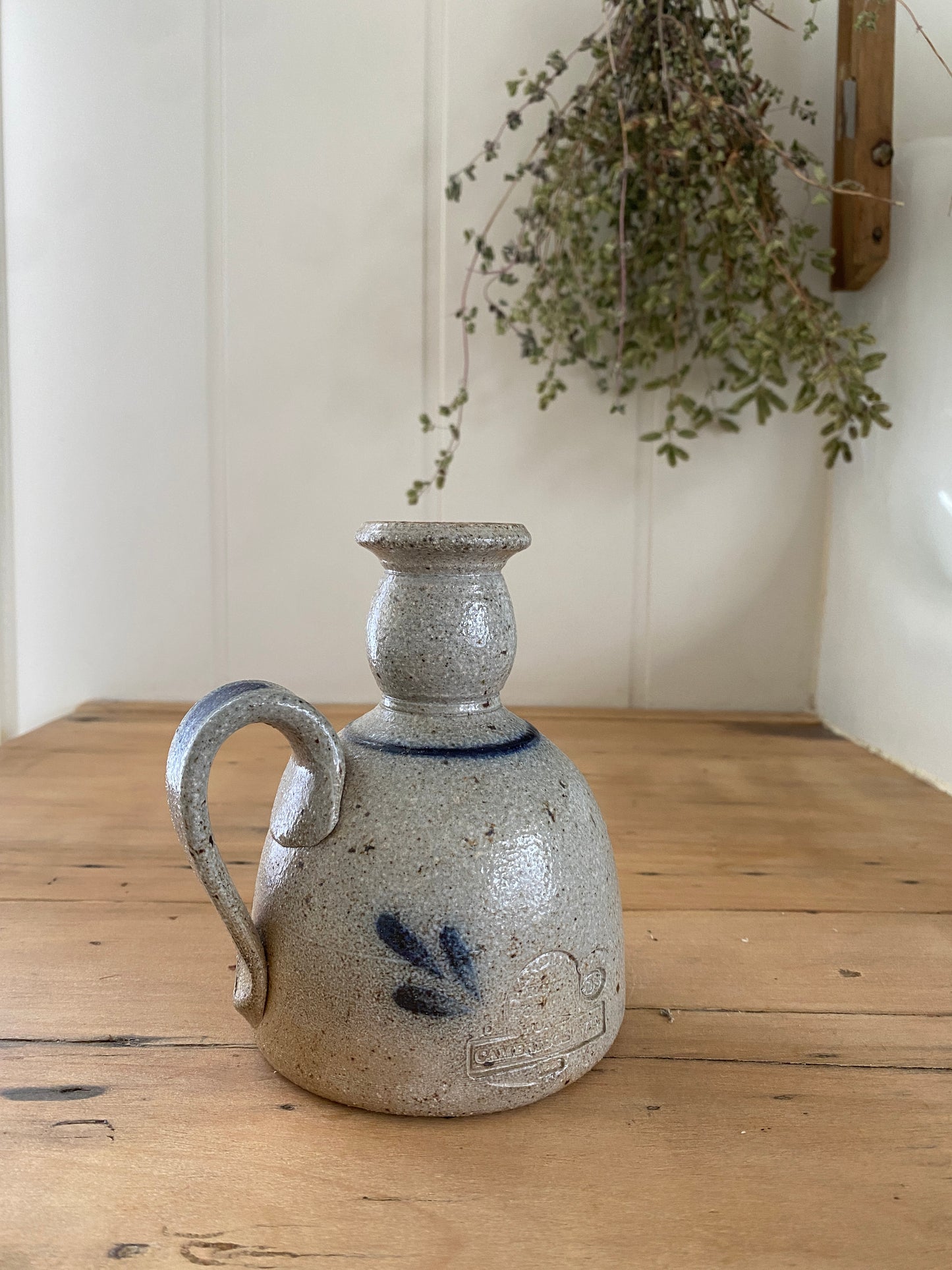 vintage hand painted salt glazed candlestick holder