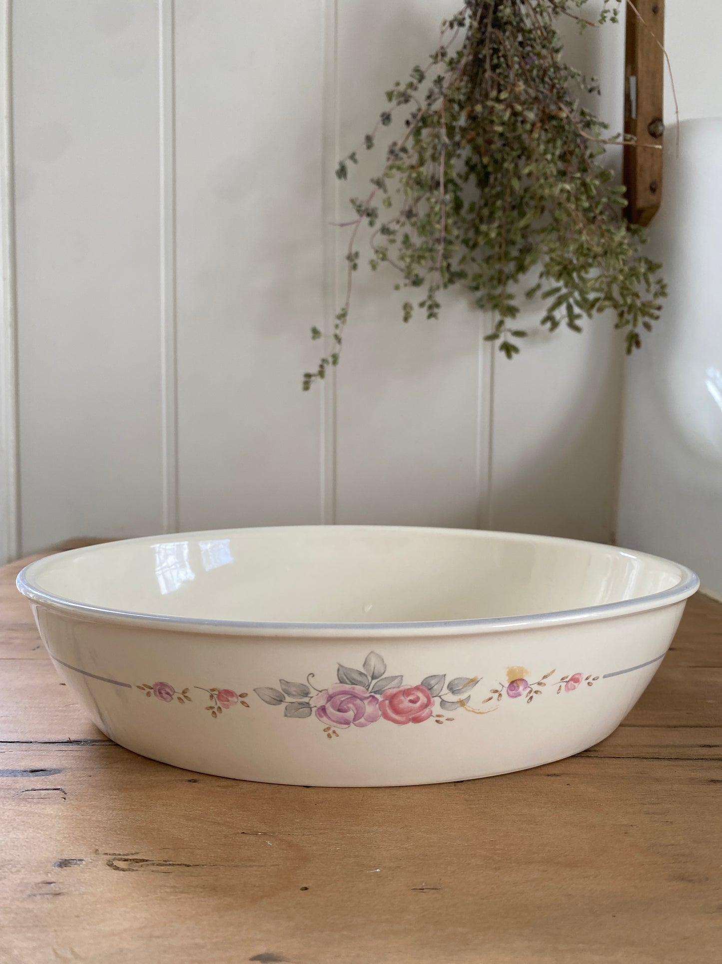 vintage floral oval stoneware dish
