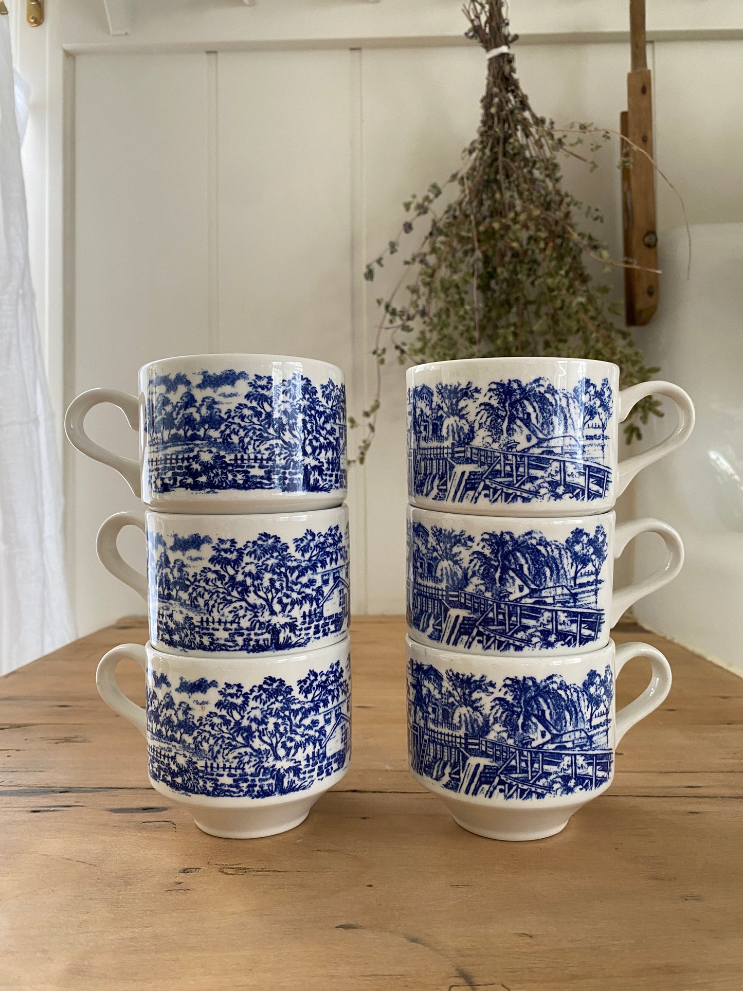 vintage blue and white teacups