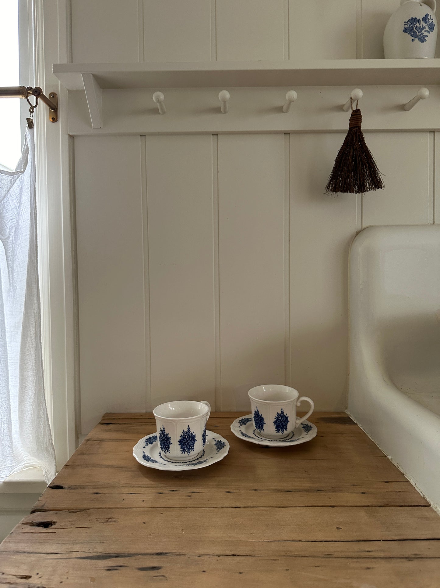 vintage blue floral ironstone tea cup + matching saucer