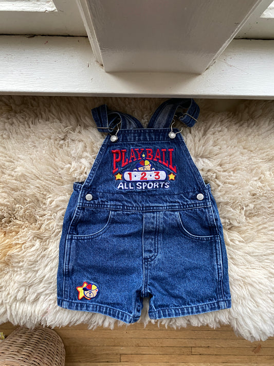 vintage baby denim shortalls, 12 months