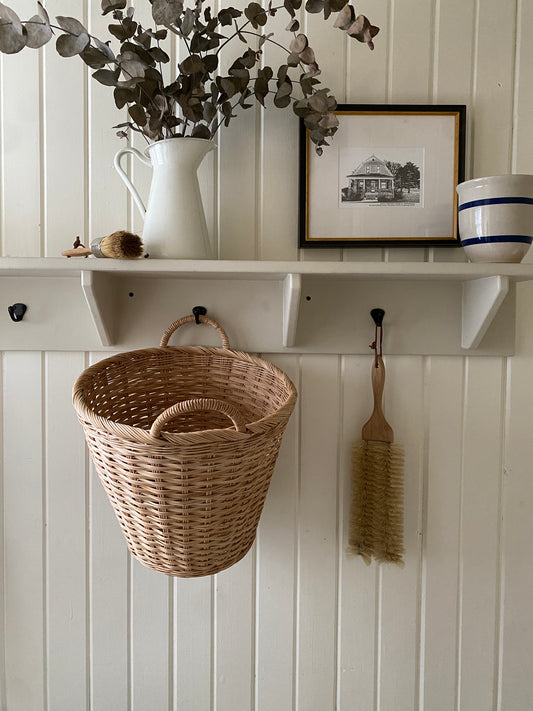 small round handwoven basket