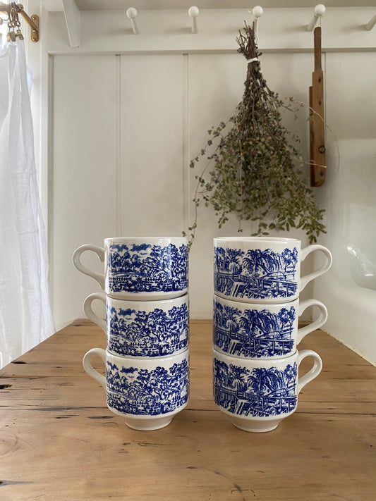 vintage blue and white teacups