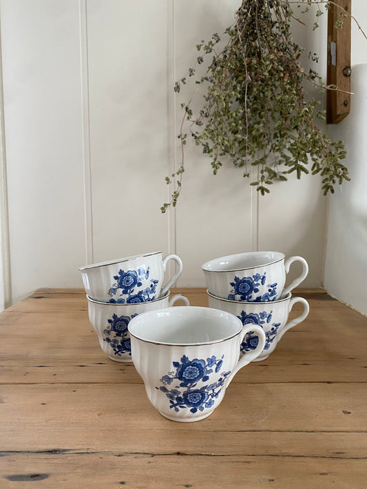 vintage ironstone blue floral tea cups