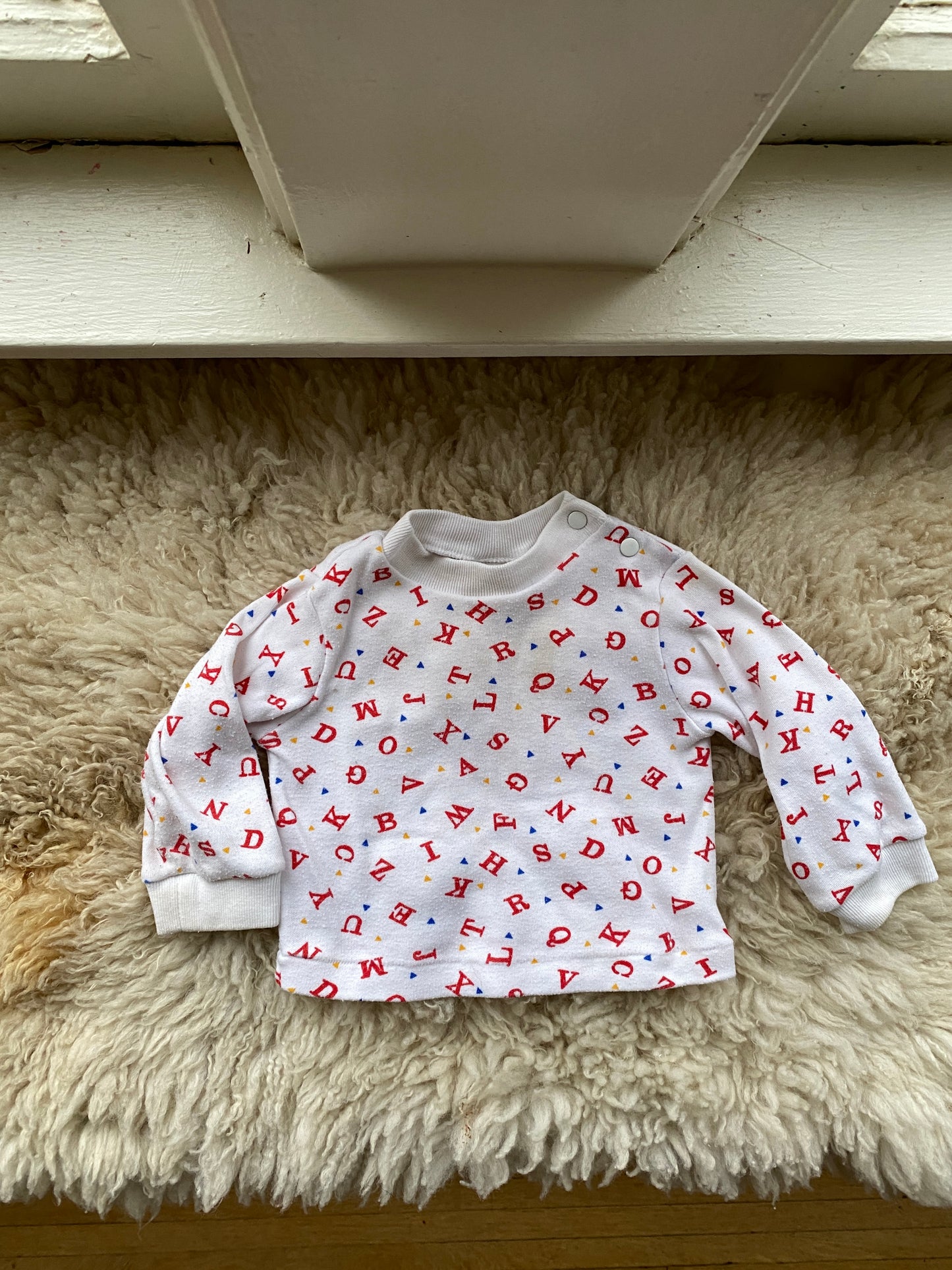 vintage abc snap baby shirt, 6-9 months