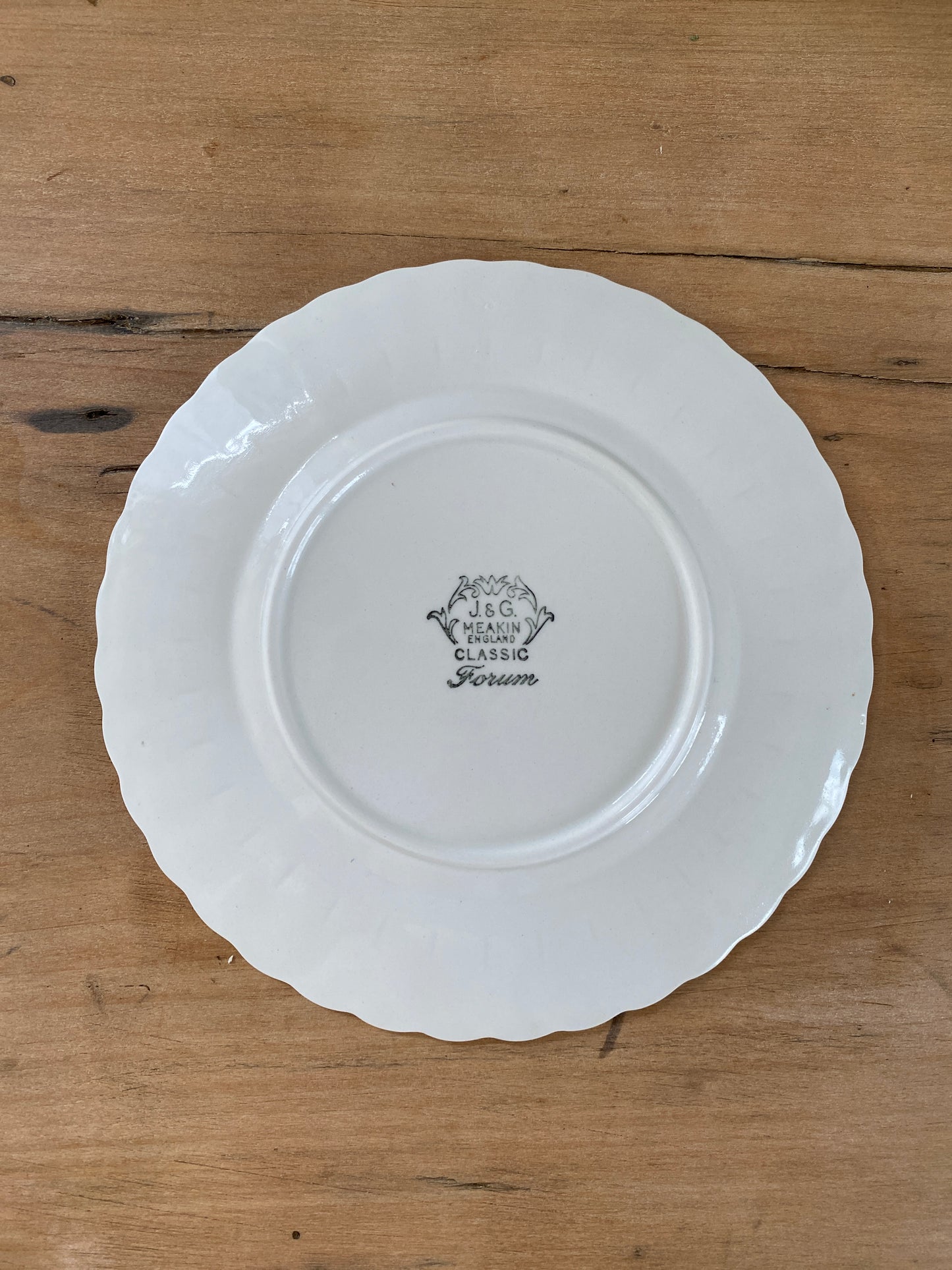 vintage green & white scallop ironstone plates