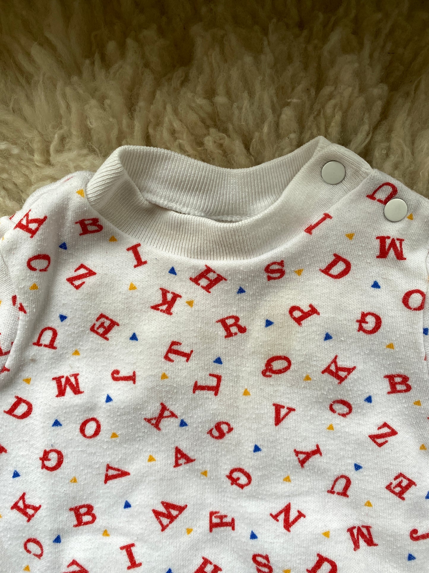 vintage abc snap baby shirt, 6-9 months